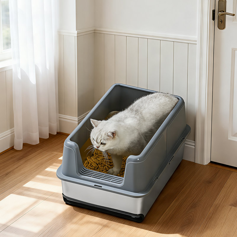 Stainless Steel Litter Box, 35.5cm H x 40cm W x 60cm D, Black