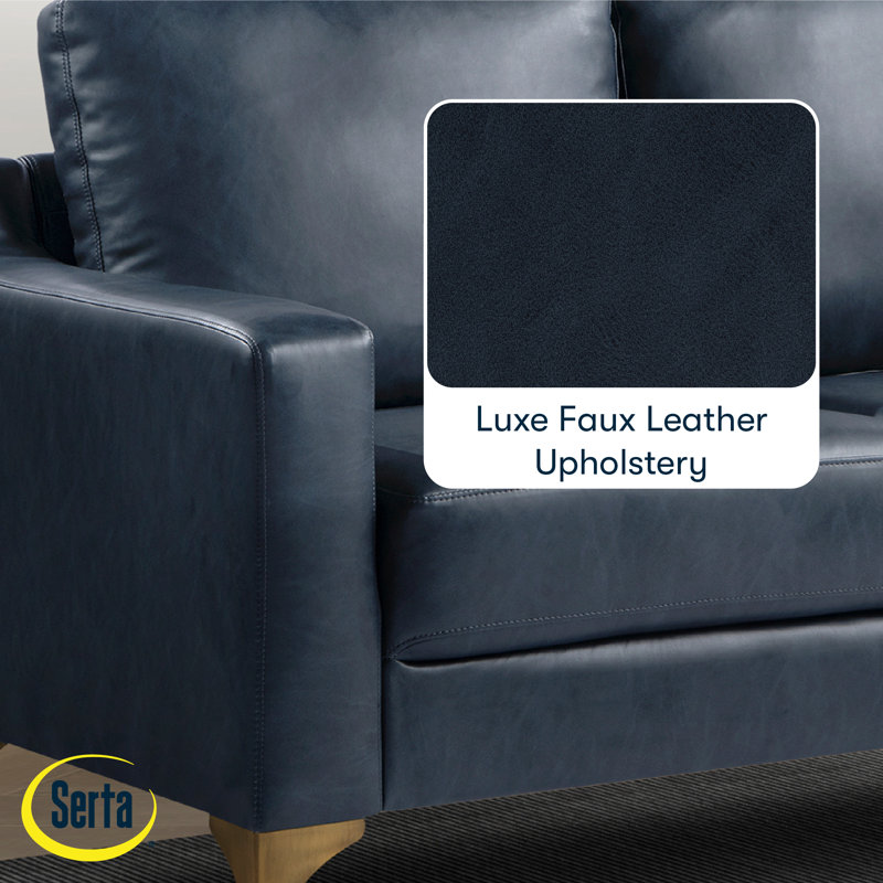 Serta® Turner 68.9" Square Arm Faux Leather Sofa, Brushed Bronze, Navy Blue Faux Leather