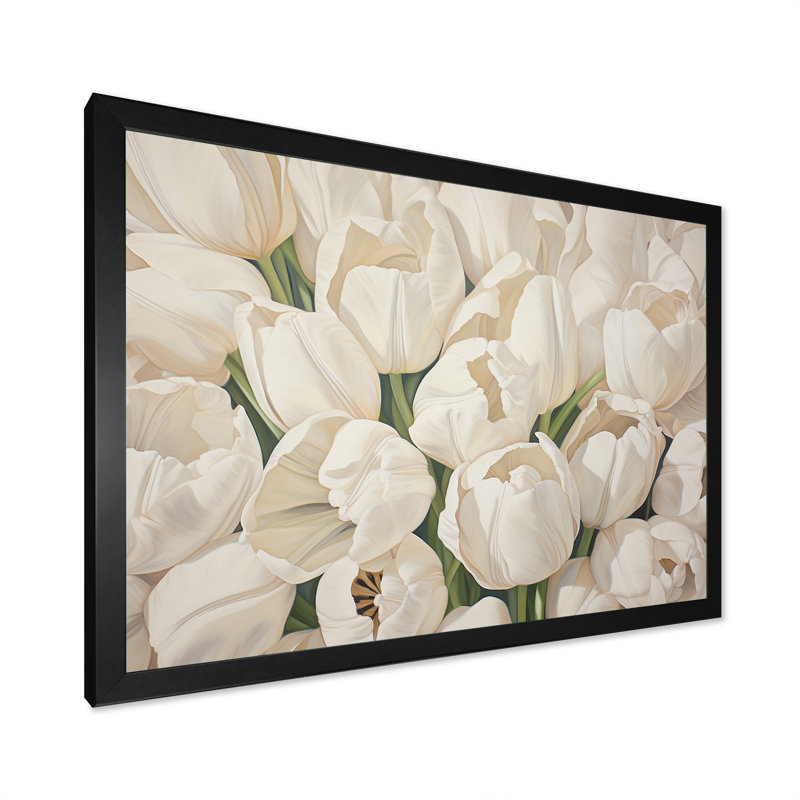 Minimalisme beige tulipes symphonie III - tulipes, Cadre simple noir, H 12 po x l 20 po x P 1 po