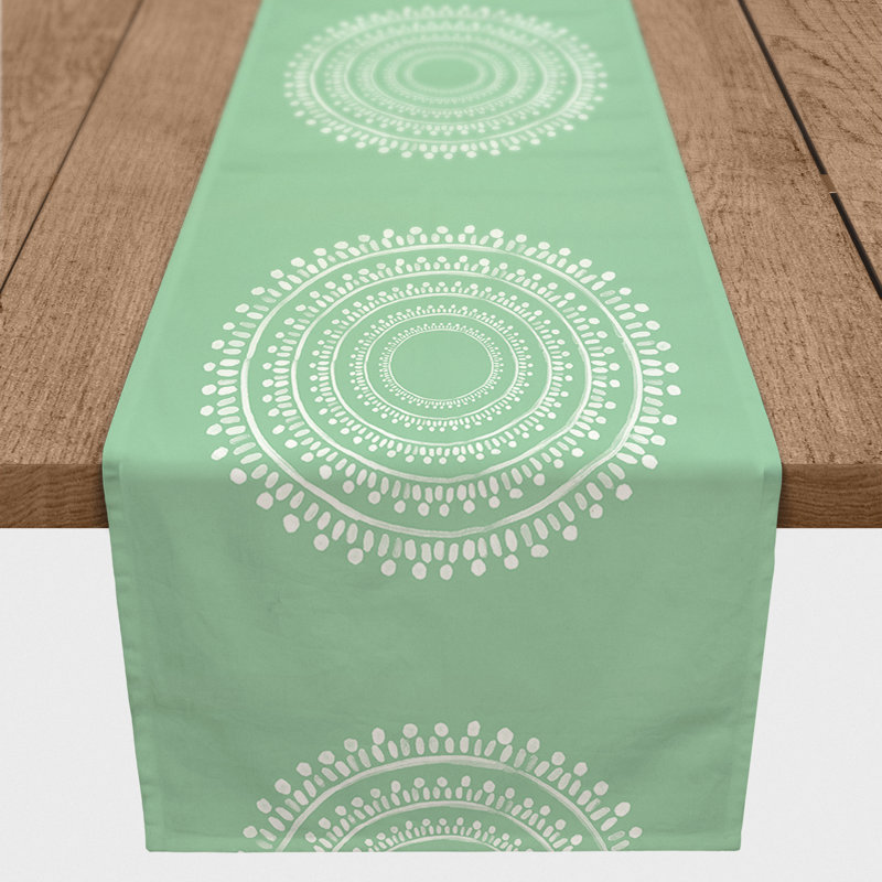 Bethani Rectangle Geometric Polyester Table Runner, 72" x 16", Green