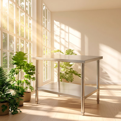 Table de préparation pour cuisine commerciale à 2 niveaux en acier inoxydable SUS201 de l 38,78 po x P 26,97 po VEVOR