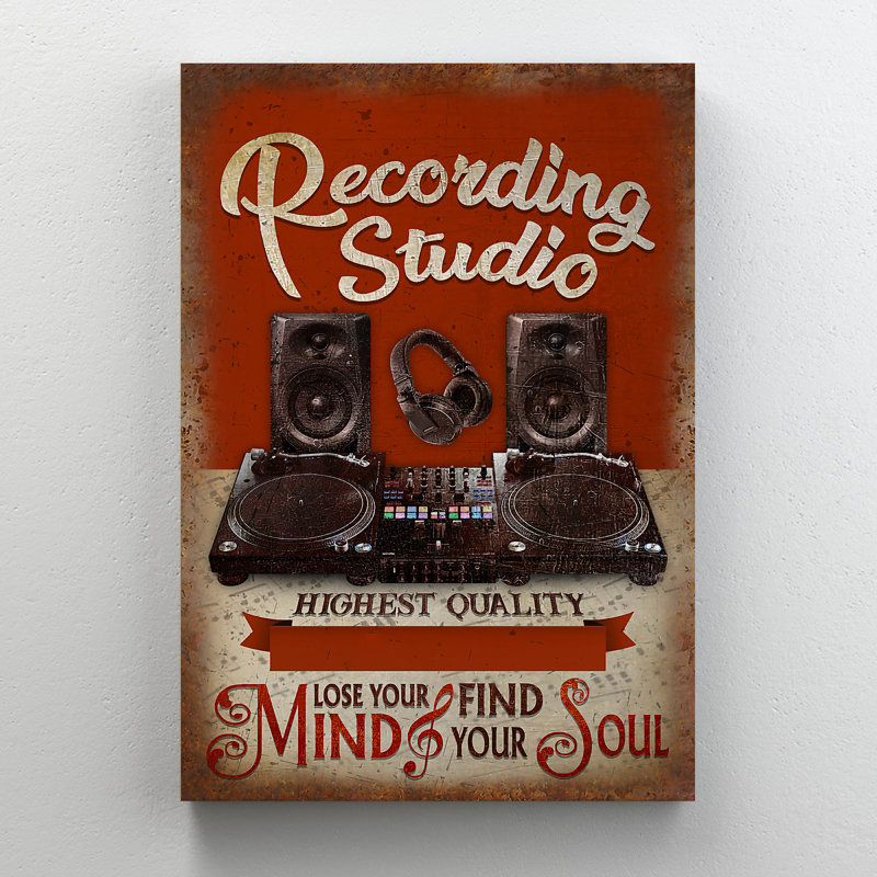 Casque d'écoute, haut-parleurs et enregistreur - «Lose Your Mind Find Your Soul», reproduction d'art graphique sur toile tendue