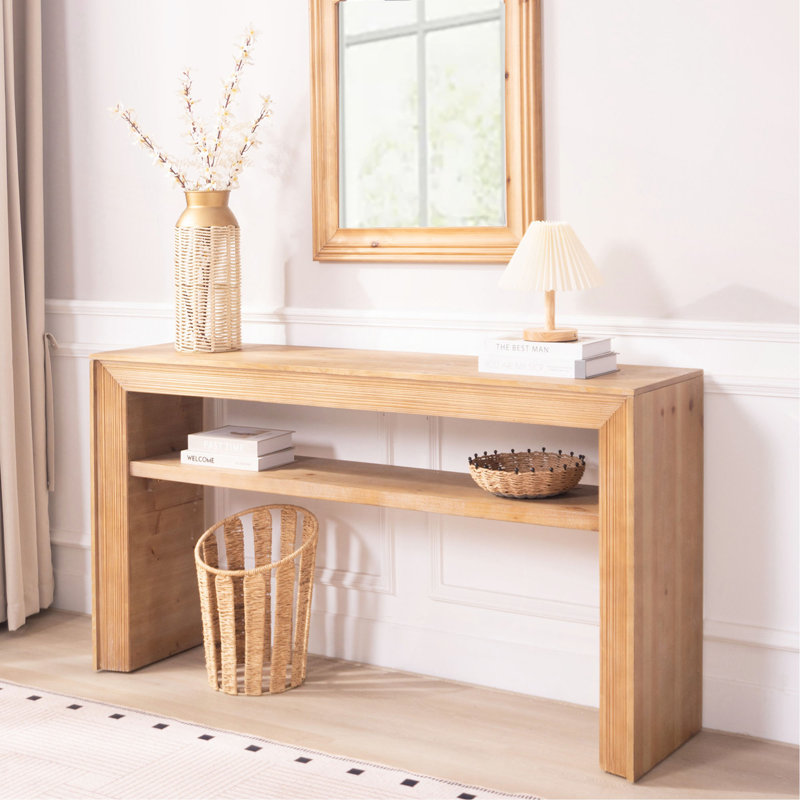 Console rustique en bois massif avec tablette de rangement