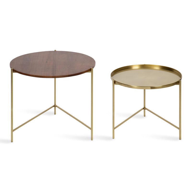 Ensemble de tables basses 2 pièces Jonquin, Or, Noyer brun