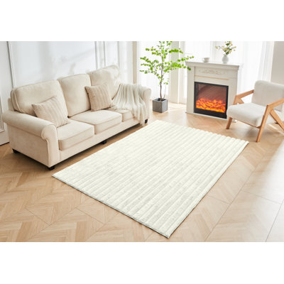 Soft Faux Fur Area Rug Washable Non-Slip Polyester Carpet for Living Room Bedroom Hallway Modern Plush Floor Rug