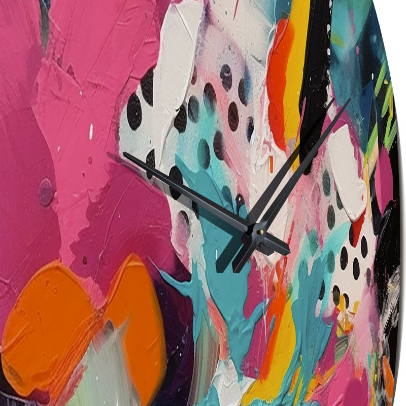 Horloge murale abstraite rose et turquoise Enigma II, Très grand