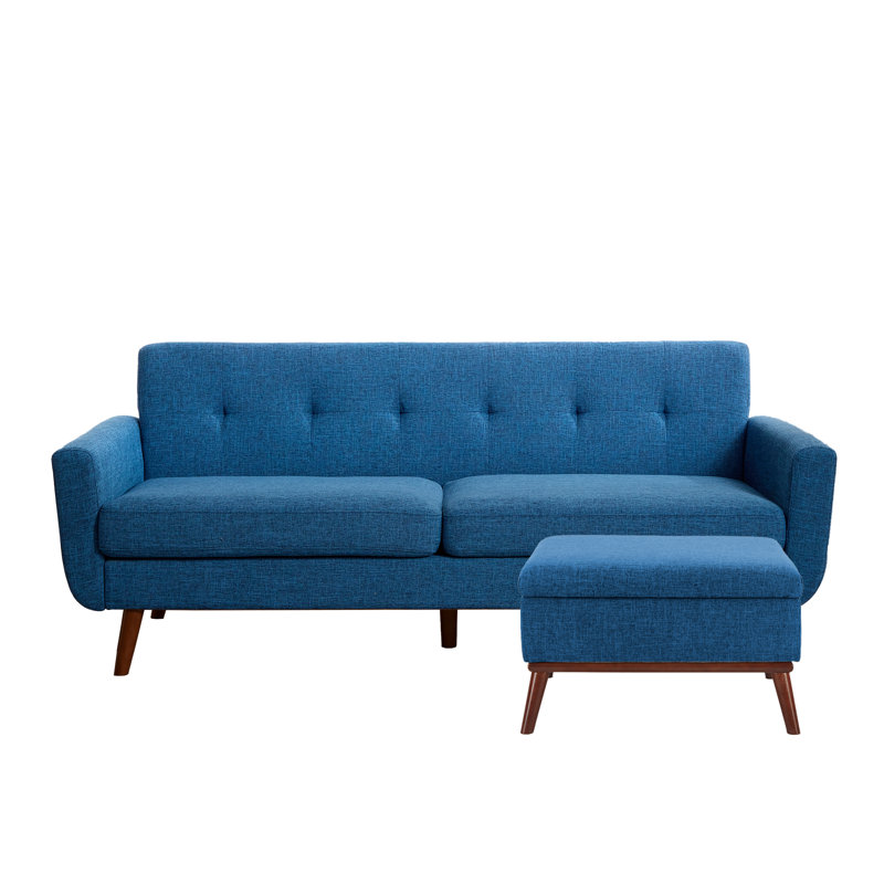 Canapé à accoudoirs carrés de 78 po avec repose-pieds, Lin bleu