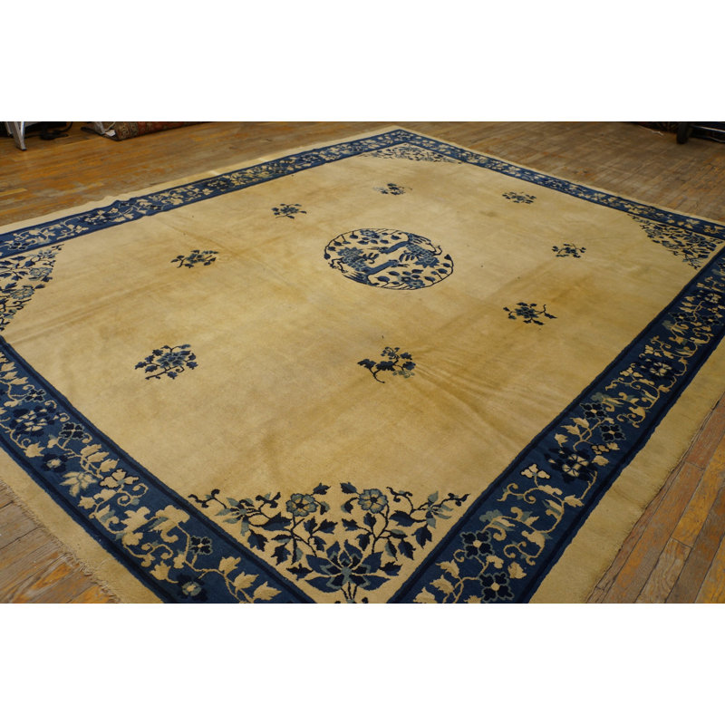Antique Peking Chinese Medallion Beige 1920s Rug