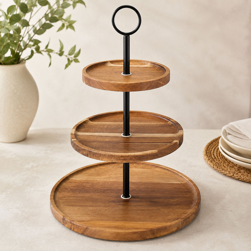 Plateau de service en bois d'acacia à 3 niveaux, plateau de présentation de petits gâteaux
