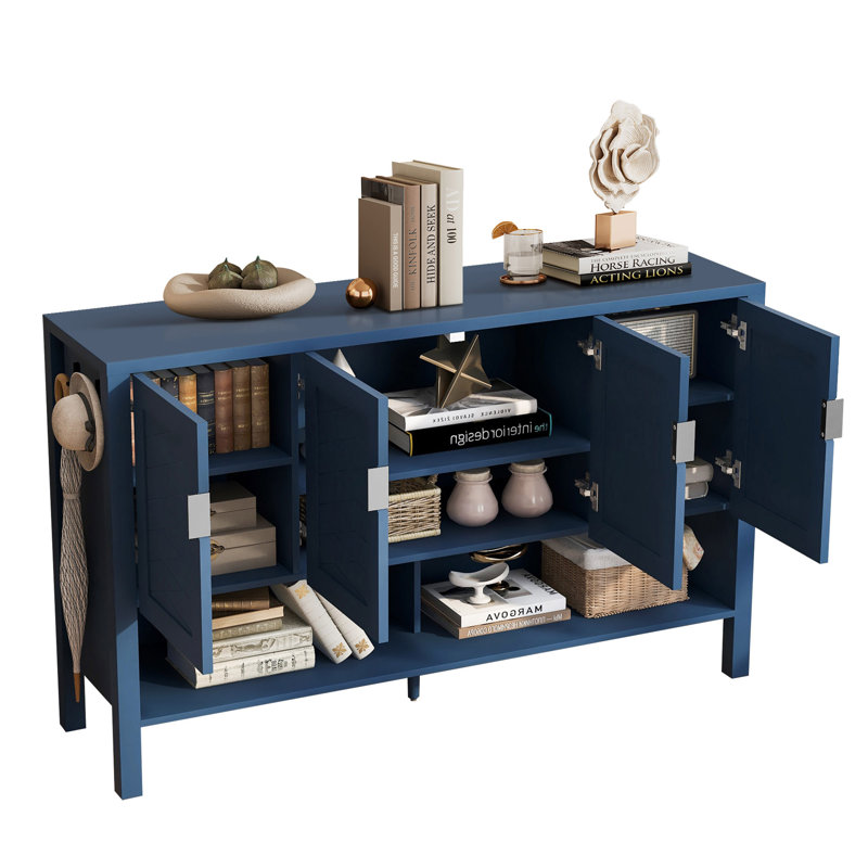 Rivelle Modern Storage Sideboard with 4 Doors and Adjustable Shelves, Navy Blue