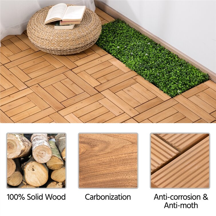 CourtyardCasualFurniture 12 x 12 Wood Interlocking Deck Tile in Teak &  Reviews