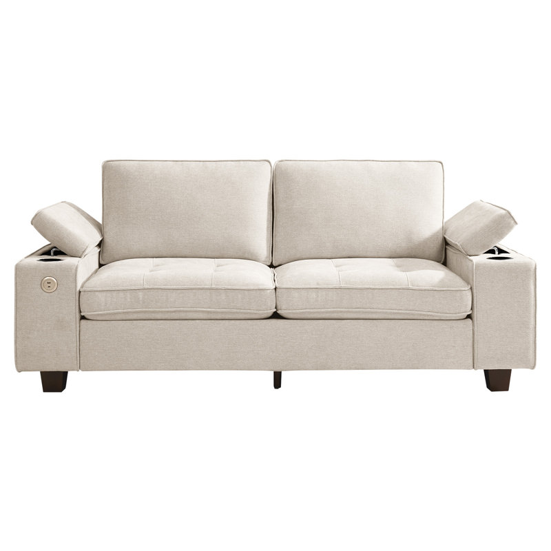 Modern Luxury Deep Seat Chenille Upholstered Sofas Couches With Solid Wood Frame, Hidden Storage, Beige