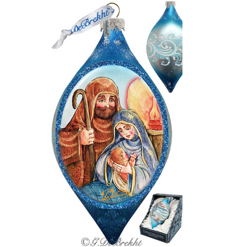 Holiday 3.5'' Handmade Glass Hanging Figurine Ornament, Blue/Brown