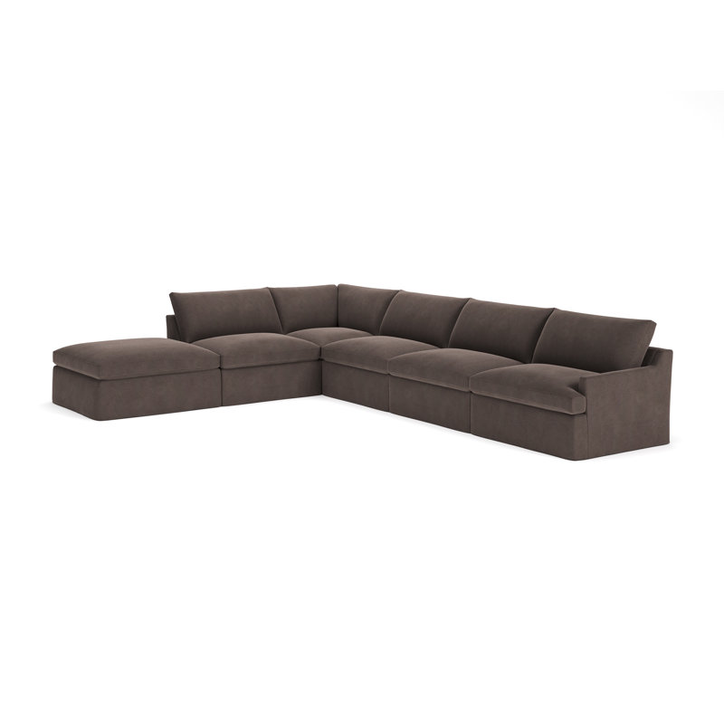 Canapé modulaire 6 pièces Wrenley, Velours performance bois de frêne Bella, Orienté à gauche (vu de face)