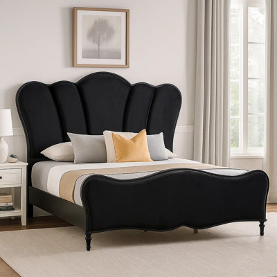 Eleena Bed, Scalloped Padded Channel Tufting, Upholstery