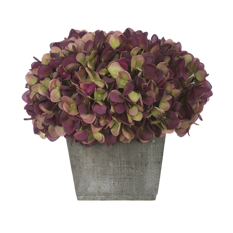 Arrangement d'hortensias artificiels en pot, Prune / sauge