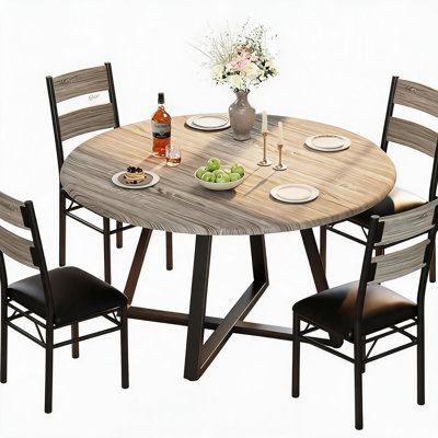 Ensemble de table de salle à manger 43,31 pouces pour 4, 5 pièces ensemble de salle à manger en bois | Avec 4 chaises rembourrées, mobilier de salle à manger circulaire robuste à faible encombrement pour appartement, petite cuisine
