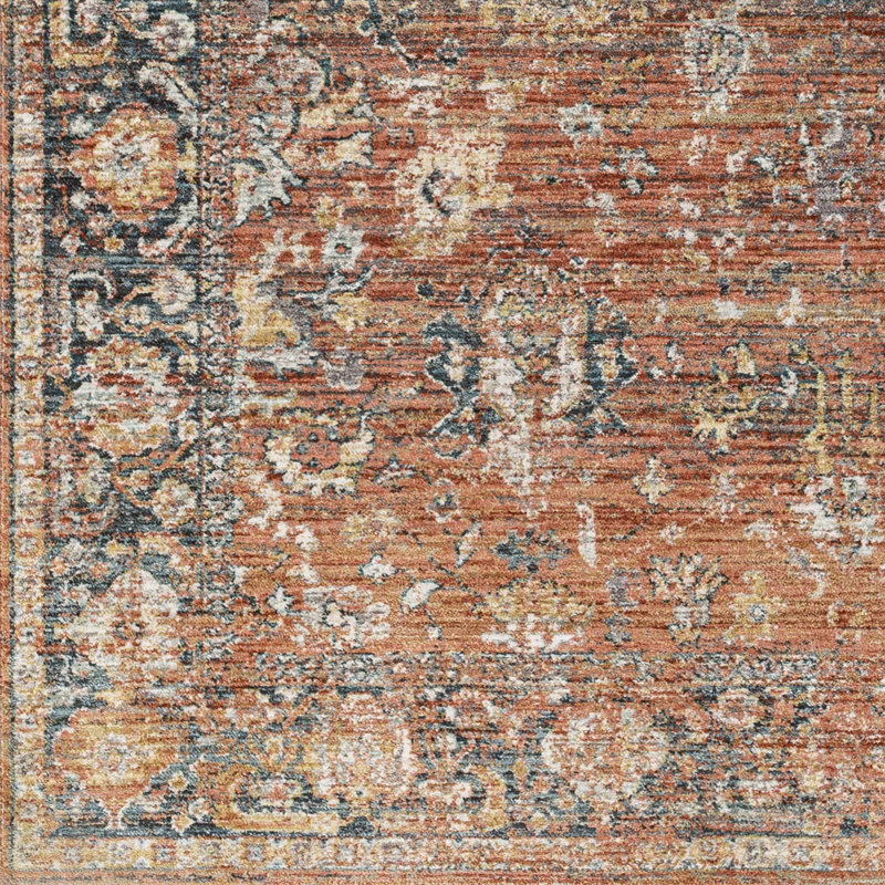 Everly Oriental Machine Made Power Loomed Polyester Area Rug in Rust/Navy, Runner 2'11" x 10'