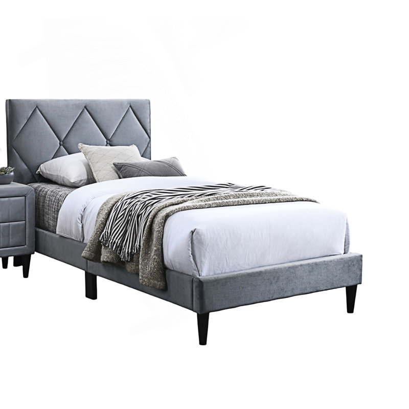 Lit double avec tête de lit ajustable et lit tapissier, Gris, Lit double
