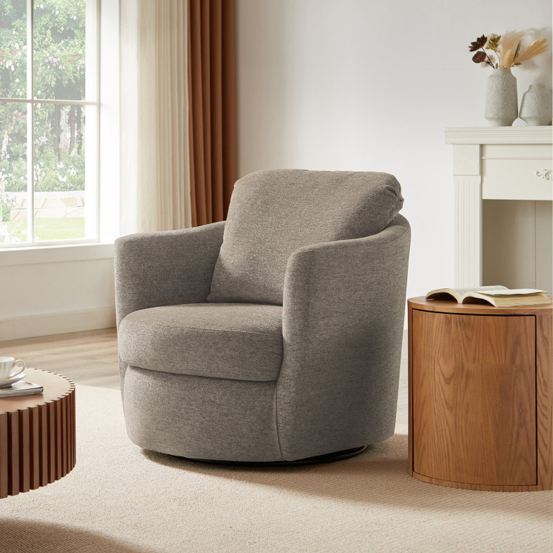 32.3" Wide Swivel Barrel Armchair, Light Brown Chenille