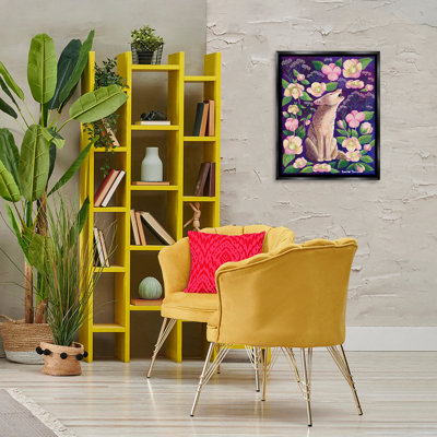 «Coyote & Pink Florals», art mural sur toile flottante brune par Renee Thompson