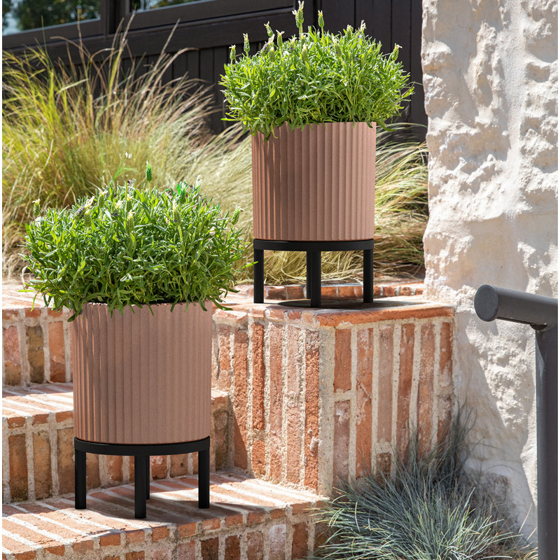 Jardinière Demi Series avec support, 2, H 16 po x l 10,5 po x P 10,5 po, Terre cuite/noir