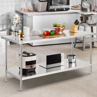 Table de préparation en acier inoxydable, 76 x 183 x 86 cm, capacité de charge de 417 kg, table de travail robuste en métal avec 3 niveaux de hauteur réglables, poste de travail professionnel pour cuisine, garage, restaurant ou jardin.