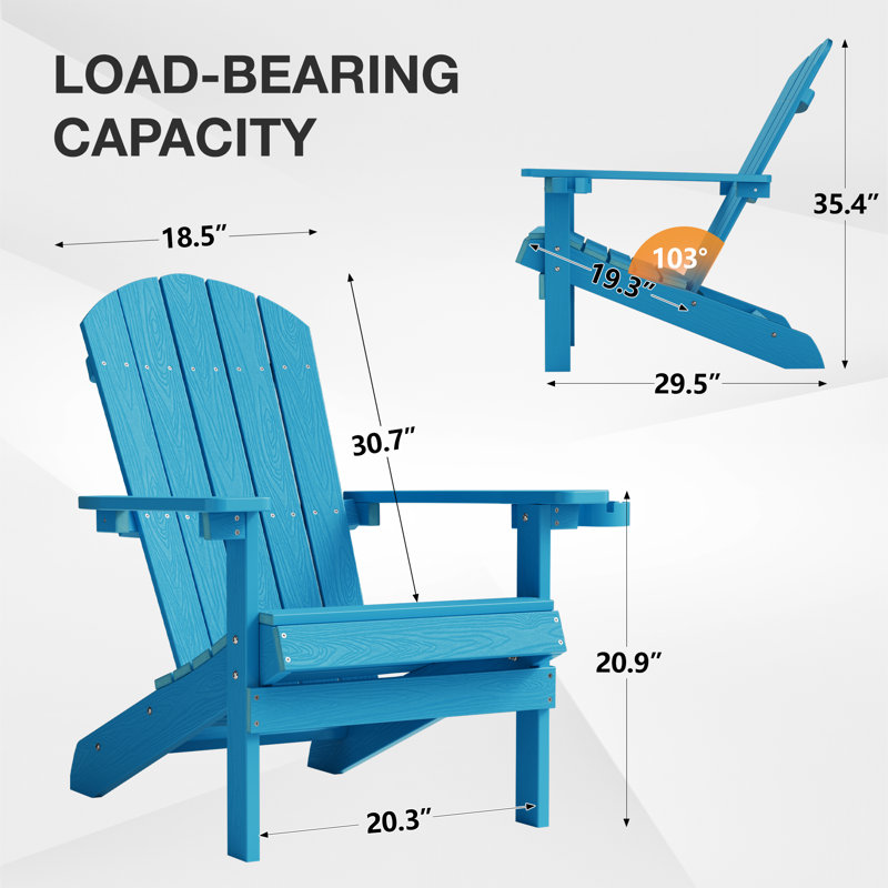 Outdoor Adirondack Chair with Cup Holder All-Weather HIPS Patio Chairs for Lawn, Garden, Fire Pit, Backyard, Blue