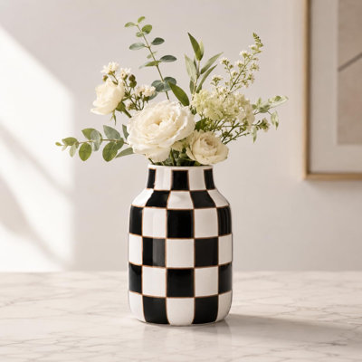 Ceramic Checkered Cylinder Table Vase