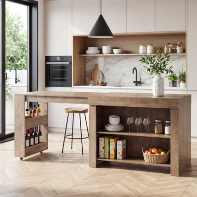 85.43-47.24" Extendable Kitchen Island with Storage, Farmhouse Island Table Kithen Prep Station