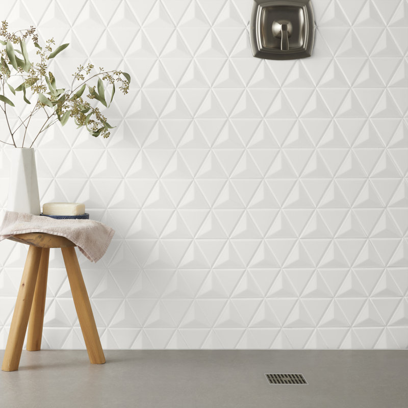 Overlay Triangle 11.02 In. X 12.55 In. Glossy Ceramic Mosaic Wall Tile (11 Sq. Ft. / Case), Cloud White