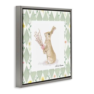 Bouquet de lapin sur cadre flottant vert argyle, design par Lee Ann Sanders