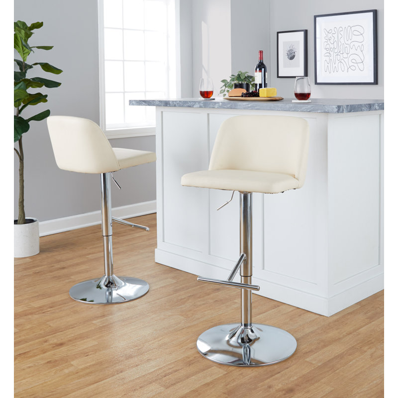 Swivel Upholstered Adjustable Height Counter Stool with Metal Frame
