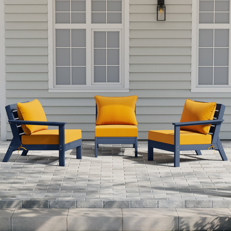 3-Piece Deep Seating Set With Cushions, Yellow, Navy Blue