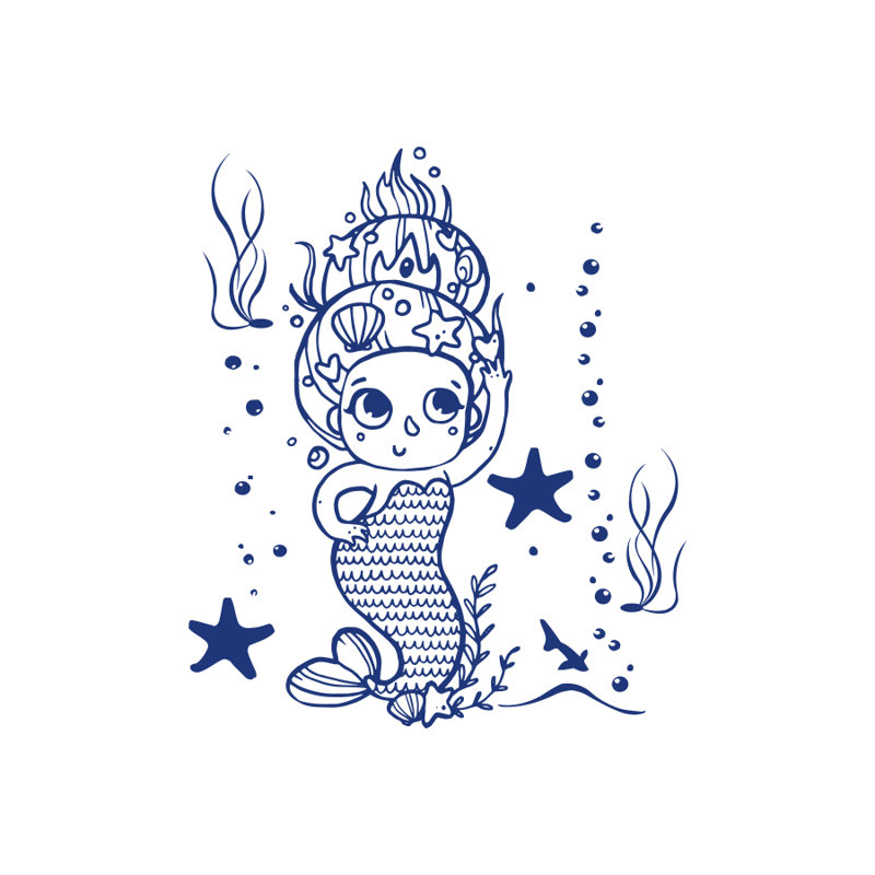 Décalcomanie murale sirène dessiné bébé, Bleu