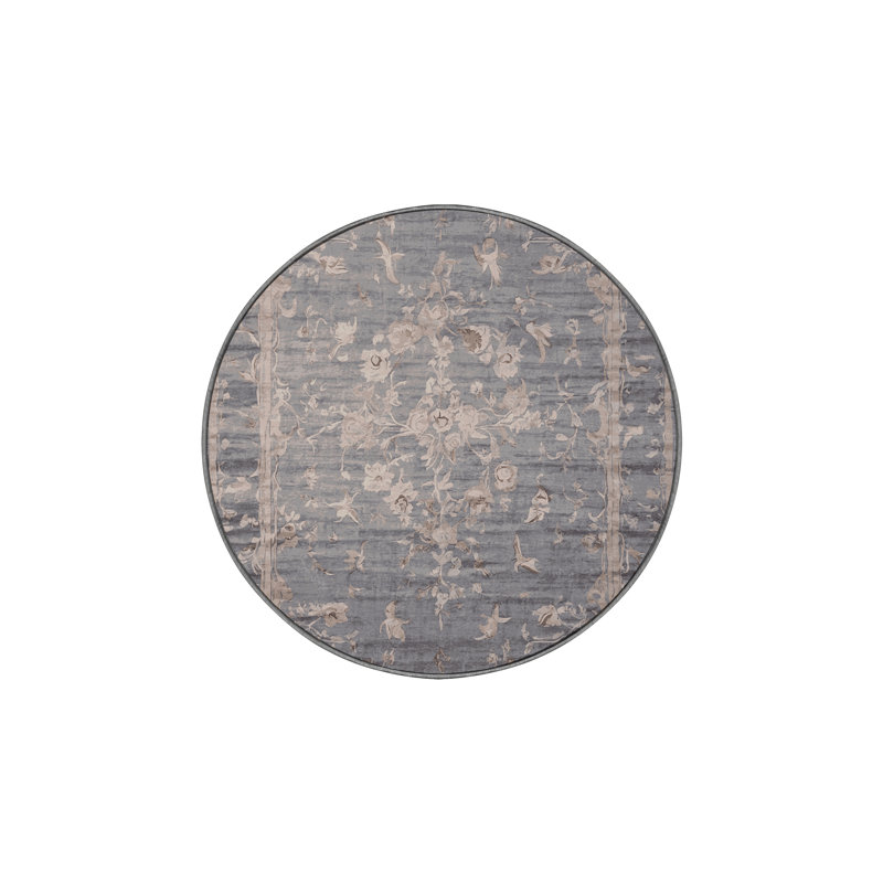 Machine Washable Gray Area Rug, Round 8'