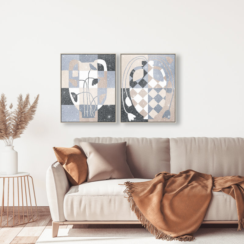 Checkered Boheme Set Set by Oliver Gal, 42"H x 34"W, Silver Floater Frame