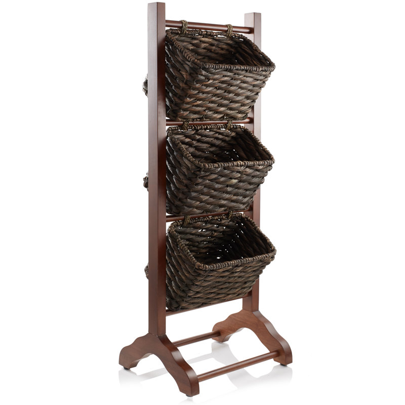 3-Tier Floor Stand with Storage Basket Bins - Walnut/Espresso, Walnut/Espresso