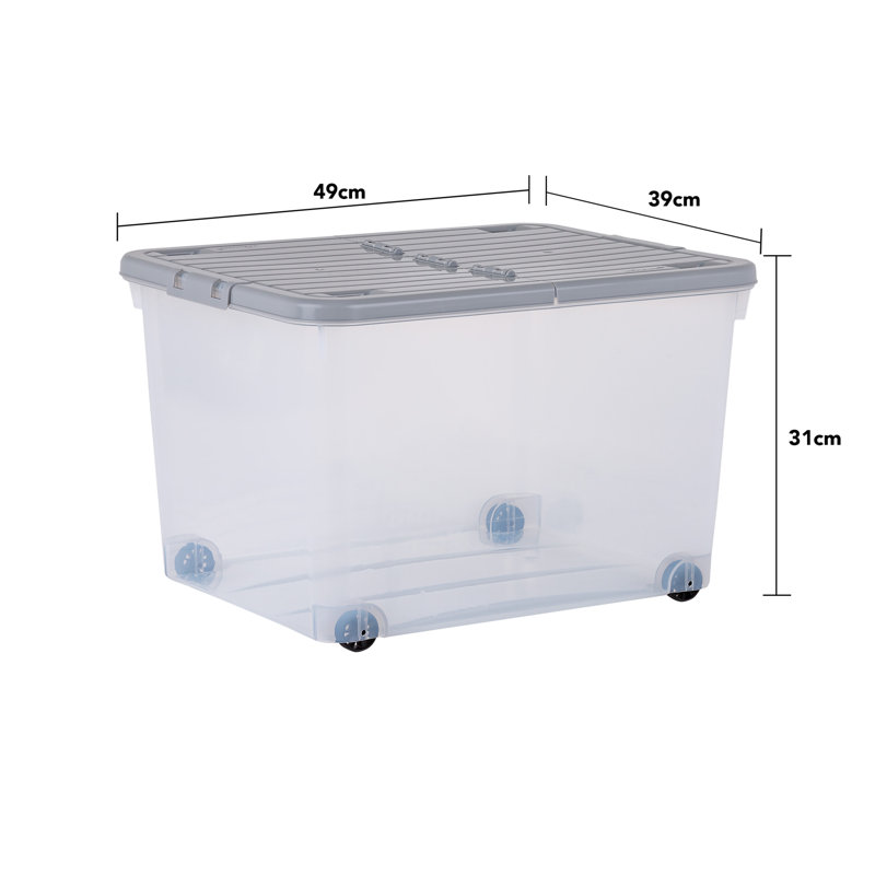 Wham 32L Box with Wheels & Folding Lid Pack of 5 Clear/Cool Grey