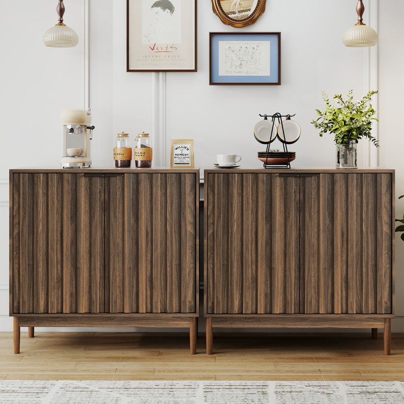 31"Sideboard with Adjustable Shelves(Set of 2), Dark Brown