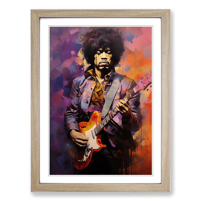 Jimi Hendrix Cubism - Framed Print, 64cm H x 46cm W x 2cm D, Oak Framed