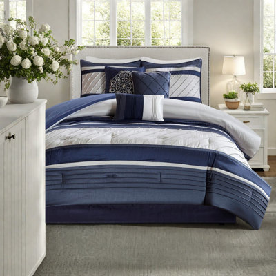 Ensemble de literie de luxe 7 pièces bleu marine, fausse soie et confort hypoallergénique pour toutes les saisons