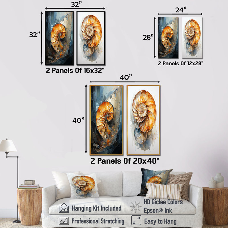 Ensemble de salon Golden Sea Sheel Spiral - Nautilus, Toile tendue, H 32 po x l 33 po