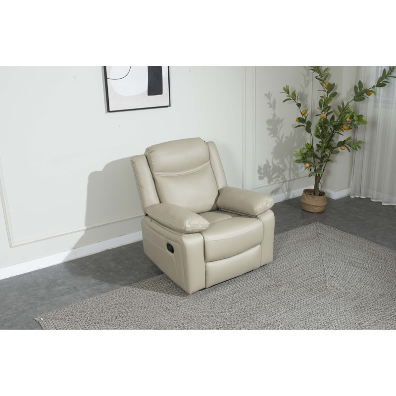 Modern PU Leather Upholstered Motion Recliner with Pillow Top Armrest, Back Cushions, Beige