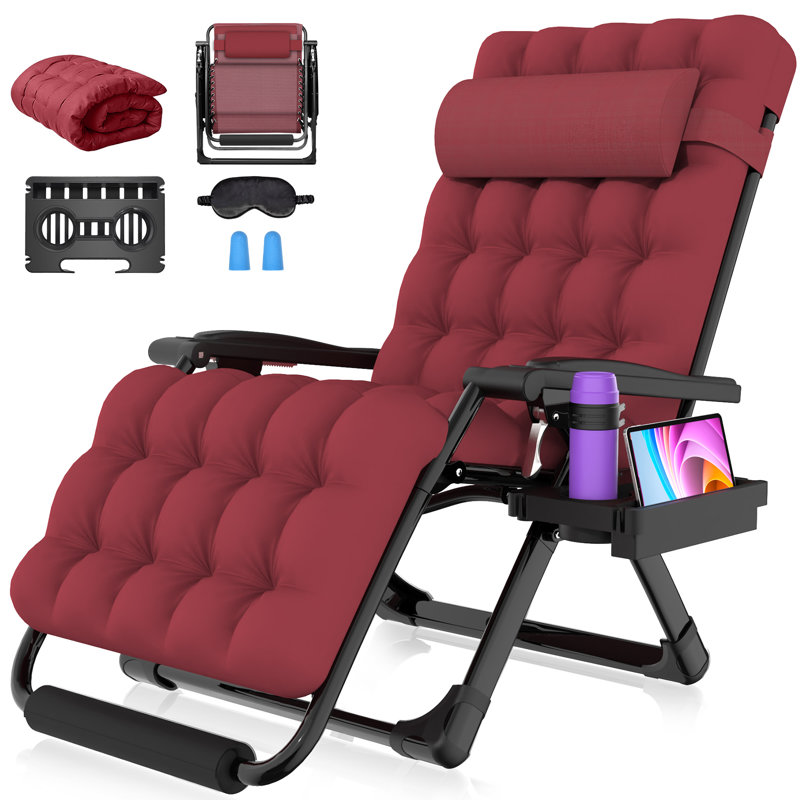 Oversized XXL Folding Zero Gravity Chair, Patio Reclining Lounge Chair 33In with Cushions and Headrest, Gray