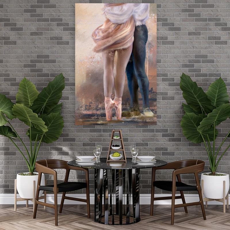 Couple de ballet dansant, art mural abstrait et romantique contemporain, H 60 po x l 40 po