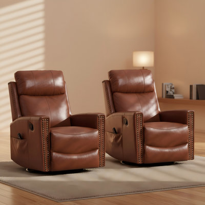 30.5 "W Manual Genuine Leather Swivel Rocker Recliner Vintage Recliner With Heated Massage（set of 2)