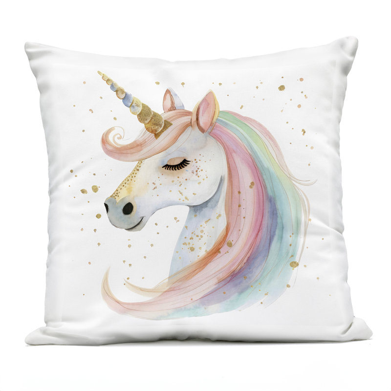 Coussin doré à motif de licorne pastel doré imprimé par Creative Studio, 18 x 7 x 18