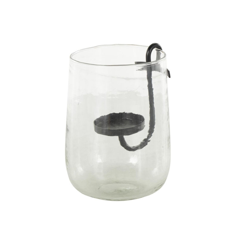 Cole And Grey Glass Candle Holder With Black Metal Accents, 9.05" H x 6.3" W x 6.4" D