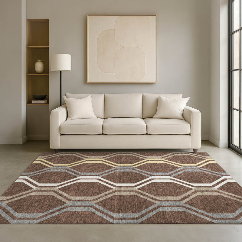 Tapis de qualité supérieure Mid-Century moderne lavable à la machine Premium Mayfield AMF2326, Chocolat, 3 pi x 5 pi